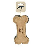 NATURAL LEATHER AND WOOL DOG BONE TOY 6"