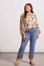 Audrey Pull On Embroidered Straight Ankle Pant