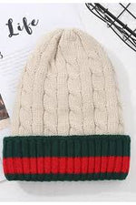 Cable Knit Beanie w/ Stripes