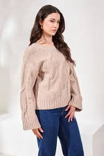 Women's Crew Neck Loose Fit Cable Sweater